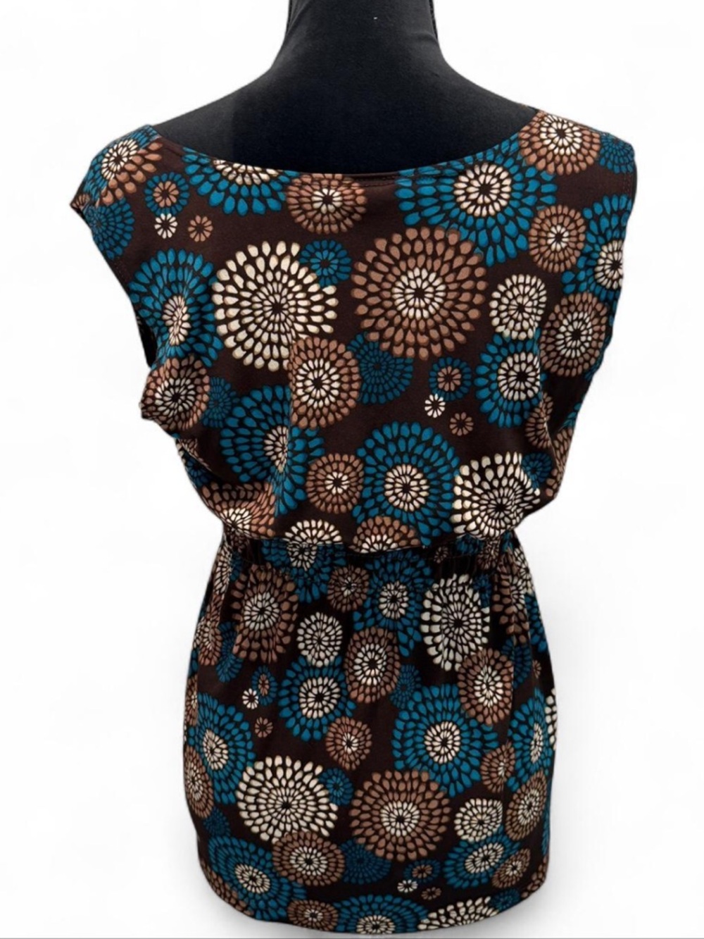 Y2K Brown Teal Floral Babydoll Top Size Large Boho Retro Tank - Picture 4 of 7